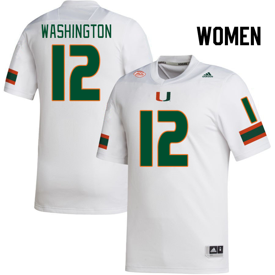 Women #12 Robby Washington Miami Hurricanes College Football Jerseys Stitched-White